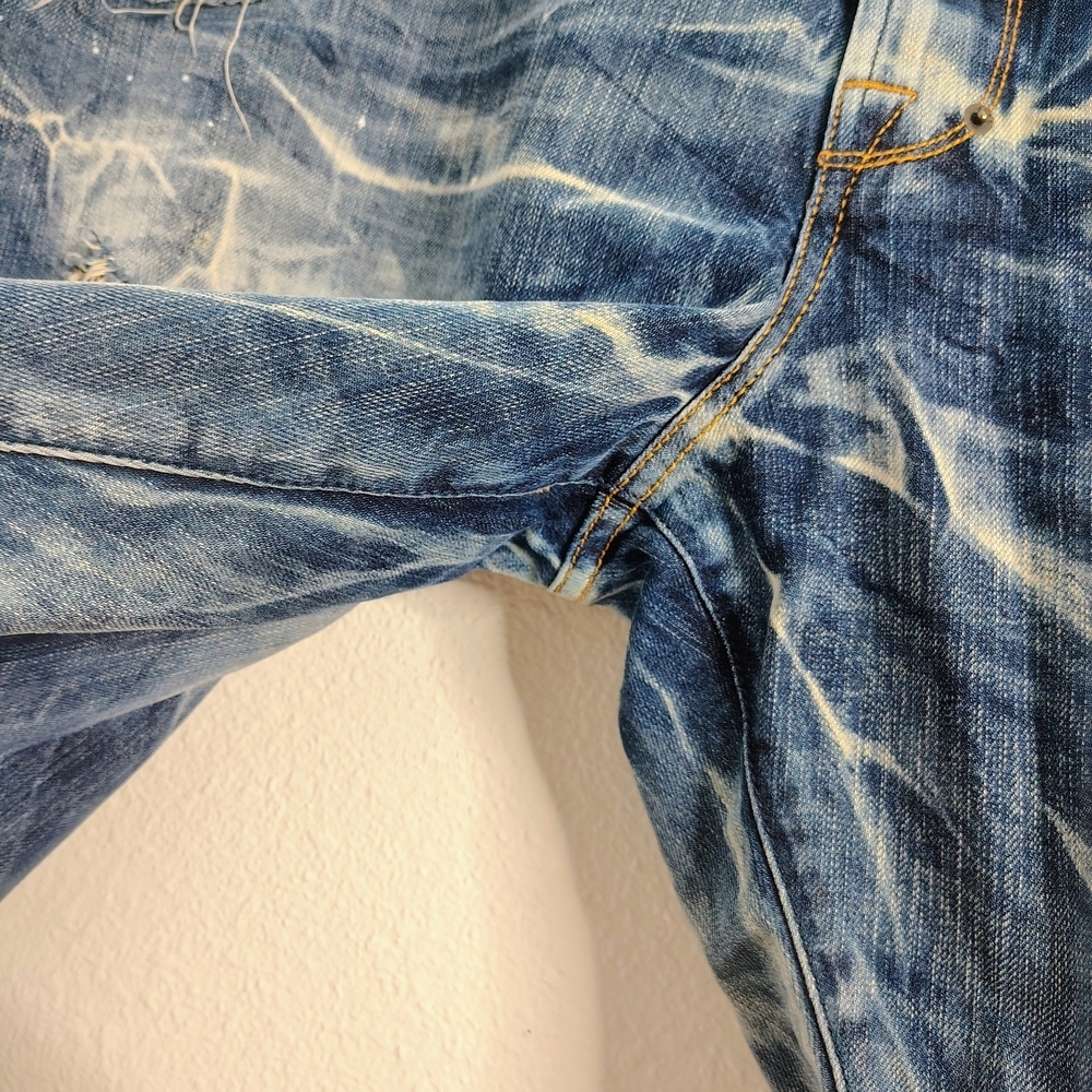 AKOO Empire Men’s Denim Shorts Size 44 – Distressed Acid Wash – Missing Button - Picture 7 of 16